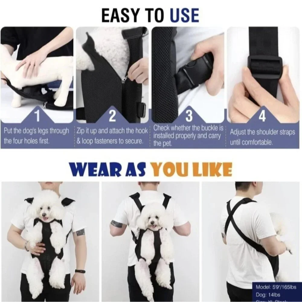 Pawaboo Size L 12-16 lb Front Backpack DOG Carrier‎ in Black Mesh